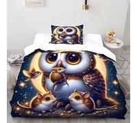 LumeNest Mignon Hibou Housse De Couette 2 Pièces 3D Imprimé De Animaux Mignons Couvre-Lit Microfibre pour Adulte Et Enfant avec Taies d'oreiller Single(135x200cm)