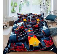 LumeNest Voiture de Course Red Bull Housse De Couette 3 Pièces Sports Themes Ensemble Literie Microfibre Adulte avec Fermeture Éclair 2 Taie d'oreiller King（220x240cm）