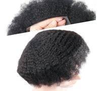 lumeng Perruque afro postiche pour homme - Système de cheveux humains - 8 mm - Boucle afro - 360 vagues - 8 x 10 - Base en polyuréthane pour homme noir - 1B