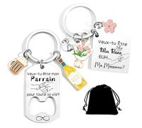 Lumengqi Cadeaux de Noël pour Parrain Marraine 2 Porte-clés Cadeau Parrain Marraine Demande Cadeau Annonce Naissance Baptême Communion Surprise Noël (6)