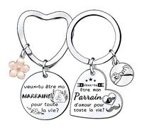 Lumengqi Cadeaux de Noël pour Parrain Marraine 2 Porte-clés Cadeau Parrain Marraine Demande Cadeau Annonce Naissance Baptême Communion Surprise Noël