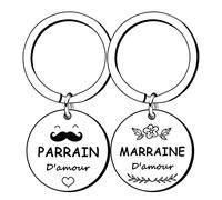 Lumengqi Cadeaux de Noël pour Parrain Marraine 2 Porte-clés Parrain et Marraine Cadeau Parrain Marraine Demande Cadeau Annonce Parrain Marraine Naissance Baptême Communion Cadeau Surprise Noël