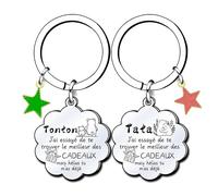 Lumengqi Cadeaux de Noël pour Tonton Tata - Porte-clés Oncle et Tante 2 Pièces - Idée Cadeau Surprise pour Noël
