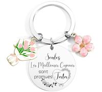 Lumengqi Porte-clés Cadeau Future Tata & Meilleures Copines, « Tu vas être Tata » Cadeau Grossesse pour Sœur, Amie, Accessoire Rose Tulipes (2)