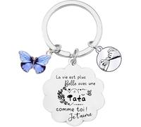 Lumengqi Porte-clés Tata La Vie Est Plus Belle Avec Une Tata Comme Toi, Cadeau pour Tante Anniversaire, Idée Originale Gravée Sentimentale pour Noël ou Remerciement, Prêt à Offrir à Ta Tante Préférée