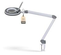 Lumeno 8213GR LED Lampe loupe pour poste de travail, lampe cosmétique, intensité lumineuse réglable, lentille en verre transparent de 127 mm, aide à la lecture/loupe, 3 dioptries