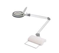 Lumeno 8215GR LED Lampe loupe pour poste de travail, lampe cosmétique, intensité lumineuse réglable, lentille en verre transparent de 127 mm, aide à la lecture/loupe, 5 dioptries avec pied de table