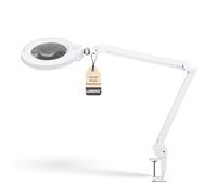 Lumeno 8245PRO Lampe loupe LED avec grande lentille en verre 177 mm, dimmable avec interrupteur à segments et boîtier métallique robuste, pour les travaux manuels, le cabinet de pédicure, 5 dioptries
