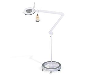 Lumeno 8615GR Lampe loupe avec grande lentille ovale 110x150 mm, 60 LED à intensité variable sur 2 niveaux, parfaite comme aide à la lecture, pour la cosmétique, 5 dioptries gris avec trépied roulant