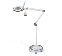 Lumeno Lampe loupe LED 8515GR intensité variable, avec grande lentille en verre 152 mm, luminosité réglable, convient comme lampe de travail, aide à la lecture, 5 dioptries avec trépied roulant Gris