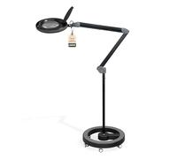Lumeno Lampe loupe LED 8515SW intensité variable, avec grande lentille en verre 152 mm, luminosité réglable, convient comme lampe de travail, aide à la lecture, 5 dioptries avec trépied roulant Noir