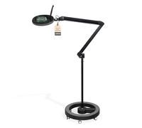 Lumeno LED Lampe loupe 7213SW avec lentille en verre de 127 mm, lampe de travail, convient pour cosmétique, les bricoleurs, aide à la lecture lampe grossissante, 3 dioptries Noir avec trépied roulant
