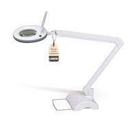 Lumeno LED Lampe loupe 7218GR avec lentille en verre de 127 mm, lampe de travail, convient pour cosmétique, les bricoleurs, aide à la lecture lampe grossissante, 8 dioptries Gris avec trépied de table