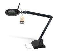 Lumeno LED Lampe loupe 7218SW avec lentille en verre de 127 mm, lampe de travail, convient pour cosmétique, les bricoleurs, aide à la lecture lampe grossissante, 8 dioptries Noir avec trépied de table
