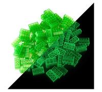 LUMENTICS Lot de 100 briques phosphorescentes Multicolore Compatible avec précision et testées Brillent environ une heure 100 pièces 2 x 4 Vert