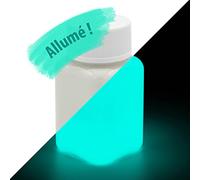 LUMENTICS Peinture phosphorescente 100 ml Vert-Bleu - rechargeable UV | Lueur visible plus de 12 heures après une courte exposition, application au pinceau sur bois, papier peint ou plâtre
