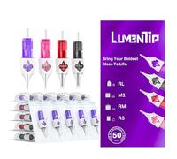 LumenTip 50 aiguilles de tatouage de différentes tailles avec bord de doigt - N°12 Standard RL/RS/RM/M1 Cartouches jetables à membrane pour pistolet à tatouage, eye-liner rond, ombreur Magnum