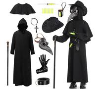 LumenVela Déguisement de Docteur de Peste, Costume du Médecin de Peste pour Enfant Deguisement Halloween Garcon Plague Doctor avec Masque Docteur Peste, Gants, Collier pour Halloween Cosplay (L)