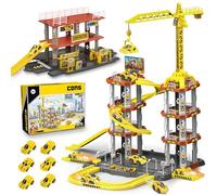 LumenVela Garage Voiture Enfants, 142 PCS Garage 3 Étages Parking Voiture Enfant avec 2 Étages Station Service, 6 Voitures, Grue, Rail Pivotant Cadeau pour Les 4, 5, 6, 7, 8, 9, 10 Ans