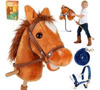LumenVela Hobby Horse, Cheval Baton a Chevaucher avec Licol, Rênes, Roues et Poignées Tête de Cheval à Chevaucher pour Le Jardin, Les Anniversaires et Les Jeux d'équitation (Marron)