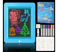 LumenVela Tablette Lumineuse Dessin,Tablette Dessin Enfant avec 8 Couleurs Stylo, 8 Modes D'éclairage, Effaçable, Ardoise Magique Portable Écriture pour Garçons et Filles de 3 à 8 Ans (Bleu)