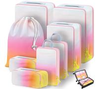 Lumesner - Lot de 8 cubes d'emballage de compression, essentiels de voyage pour valises de cabine, organiseurs de sacs de compression et cubes de voyage (8 pièces, ombre : jaune/bleu)