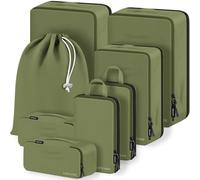 Lumesner Lot de 8 cubes d'emballage de compression pour valises de voyage, organiseurs de sacs de compression et cubes de voyage (8 pièces, vert kaki)