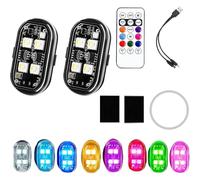 LumexFlux - Wireless RGB LED Lights with Remote Control,LED sans Fil Voiture,LEDs pour Stroboscope Voiture sans Fil,8 Couleurs Strobe Drone Light étanche avec Télécommande pour Motos Voitures (2PCS)