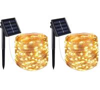 LUMI JARDIN Guirlande Lumineuse Solaire en cuivre 100 Micro LED Blanc Chaud Skinny Solar 11.90m 8 Modes (Lot de 2)
