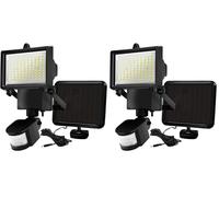 LUMI JARDIN Projecteur solaire noir eclairage puissant panneau solaire déporté LED blanc COOPER BLACK H22cm avec détecteur de mouvement orientable (Lot de 2)