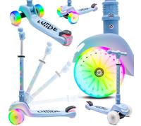 Lumi Ride Trottinette Enfant 3 Ans Balance Trois Roues LED Bleu, Pliable, Guidon Réglable, Frein au Pied, Plateforme Antidérapante, Guidon Amovible