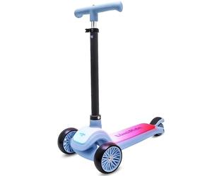 Lumi Ride Trottinette Enfant 3 Ans Balance Trois Roues LED Bleu, Pliable, Guidon Réglable, Frein au Pied, Plateforme Antidérapante, Guidon Amovible