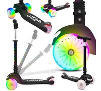 Lumi Ride Trottinette Enfant 3 Ans Balance Trois Roues LED Noir, Pliable, Guidon Réglable, Frein au Pied, Plateforme Antidérapante, Guidon Amovible