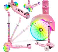 Lumi Ride Trottinette Enfant 3 Ans Balance Trois Roues LED Rose, Pliable, Guidon Réglable, Frein au Pied, Plateforme Antidérapante, Guidon Amovible