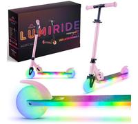 Lumi Ride Trottinette Enfant À partir de 3 Ans, LED - 7 Couleurs, 20 programmes - 3 Niveaux de réglage du Guidon, Frein à Pied, poignées Amovibles (Rose)
