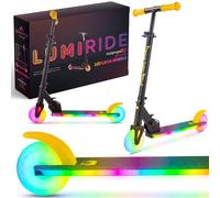 Lumi Ride Trottinette Enfant À partir de 3 Ans, LED - 7 Couleurs, 20 programmes - 3 Niveaux de réglage du Guidon, Frein à Pied, poignées Amovibles (Noir et Jaune)