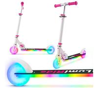 Lumi Ride Trottinette Enfant À partir de 3 Ans, LED - 7 Couleurs, 20 programmes - 3 Niveaux de réglage du Guidon, Frein à Pied, poignées Amovibles (Blanc)