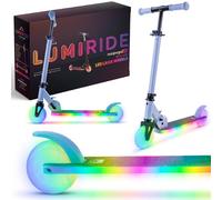 Lumi Ride Trottinette Enfant À partir de 3 Ans, LED - 7 Couleurs, 20 programmes - 3 Niveaux de réglage du Guidon, Frein à Pied, poignées Amovibles (Bleu)