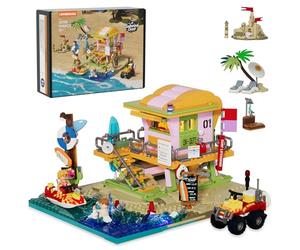 Lumibricks Beach Lifeguard Tower Set de Construction, 1015 Pcs Tour de Sauveteur Style Miami Beach avec 6 LED, Tour de Surveillance & Château de Sable, Modulaire pour Collection, Cadeau Adultes