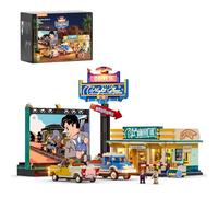 Lumibricks City Drive-in Theater - Set de Construction avec Lumières LED, 1760 Pièces, Cinéma Rétro avec Écran, Panneau Lumineux & 2 Voitures Vintage, Cadeau pour Adultes, Ados & Collectionneurs