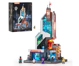 Lumibricks Cyberpunk Neoncity Neon Tech Tower Jeu de Construction Modulaire, Maquette Architecturale Cyberpunk Futuriste avec Lumières LED, 2227 Pièces, Modèle d’Exposition pour Adultes