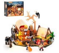 Lumibricks Ensemble de briques de construction d'éclairage de camp de cowboy - The Old West Shelter avec chariot couvert et cheval 542 pièces pour adultes et amateurs de l'Ouest