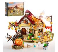 LUMIBRICKS Ferme d'automne avec éclairage LED, kit de construction de ferme de 1557 pièces pour adultes, modèle de récolte européenne avec champ de citrouille, stand de marché et toit amovible