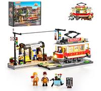 Lumibricks Tramway et Gare du Patrimoine Ensemble de Construction avec Lumière, 1274 Pcs, Décoration Vintage, avec 2 Scènes : Tramway et Wagon-Bar, Compatible avec Modular Buildings, L9084