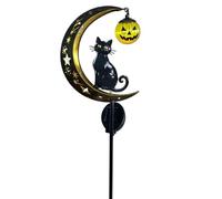 Lumière Automatique de Cour d ' Halloween crépuscule avec, A | Accent de chat et de citrouille, piquet de en fer peint de 33, 5 pouces pour parterres de fleurs et cour