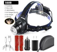 Lumière Bleue - Lampe Frontale À 2 Ampoules Led , Alimentée Par Capteur, Étanche, Rechargeable Par Usb, Batterie 18650