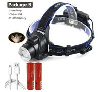 Lumière Bleue - Lampe Frontale De Camping, Rechargeable Par Usb, Lumière Blanche Et Jaune, Xhp100