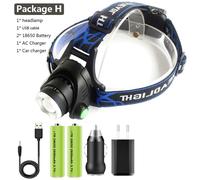 Lumière Bleue - Lampe Frontale Led Xhp100 En Aluminium, Puissante, Rechargeable Par Usb, Zoomable, Idéale Pour Le Camping, 4 Couleurs, 8000 Lm