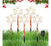 Lumière de chemin solaire - 5 pièces lumières de chemin de Noël à flocon de neige, lumière LED avec piquet imperméable pour fêtes et festivals, chemin, jardin, pelouse, cour, côté piscine et sol