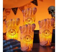 Lumière de Décoration d'Halloween, 4 Pièces Pieds Coupés Halloween LED, Lumières d'horreur Decoration Halloween Exterieur Interieur Maison, Batterie Sanglante Pied LED Veilleuse (Lumière Chaude)